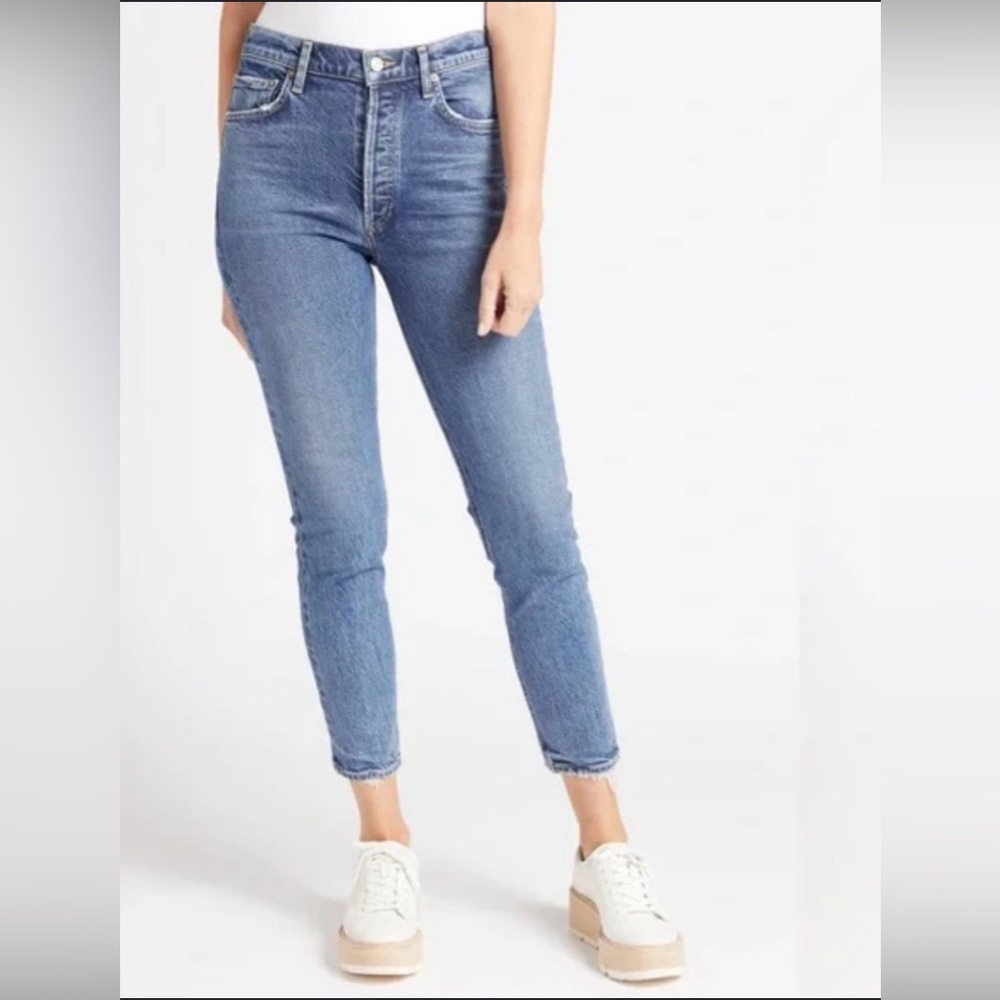 AGOLDE Toni Mid Rise Slim Jeans Size 24 Raw Hem Light Wash